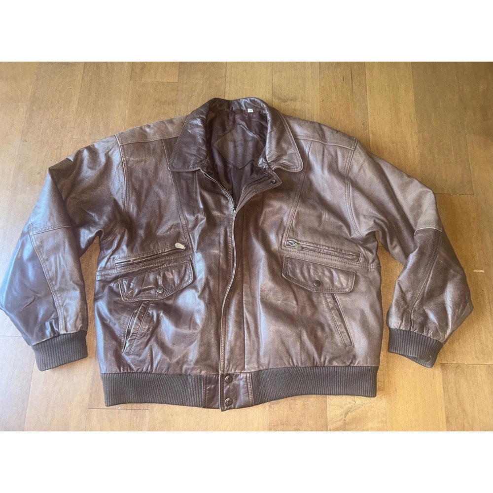 Vintage Roundtree & Yorke Mens Brown Leather Bomber Flight Jacket Size L